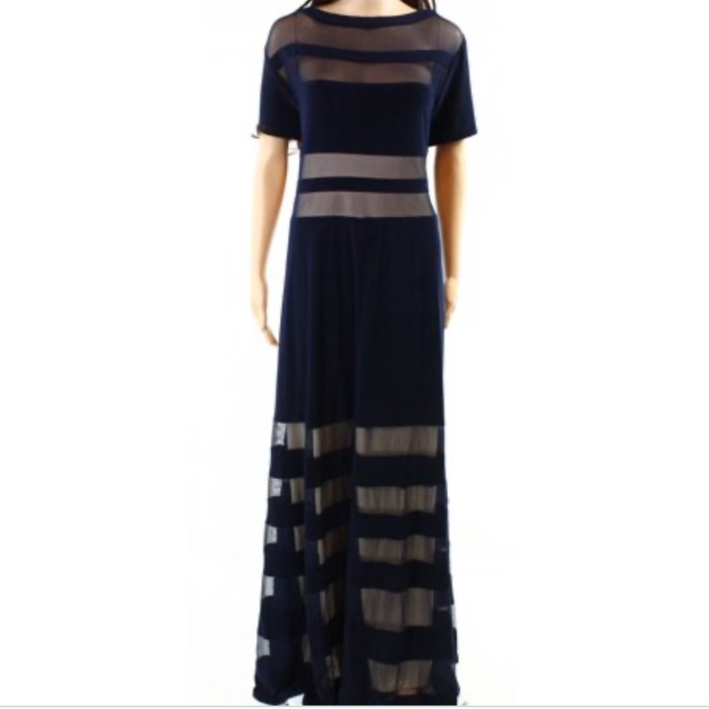 R&M Richards Navy Blue Mesh Illusion Gown dress